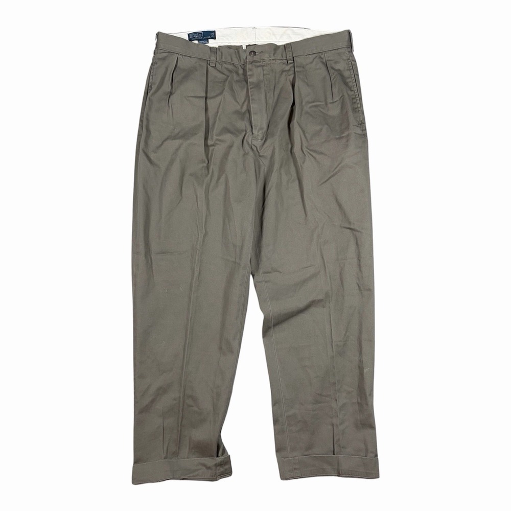 VTG Polo Ralph Lauren Andrew Pant Mens 38x30(28) Gray Pleated Chino Trousers